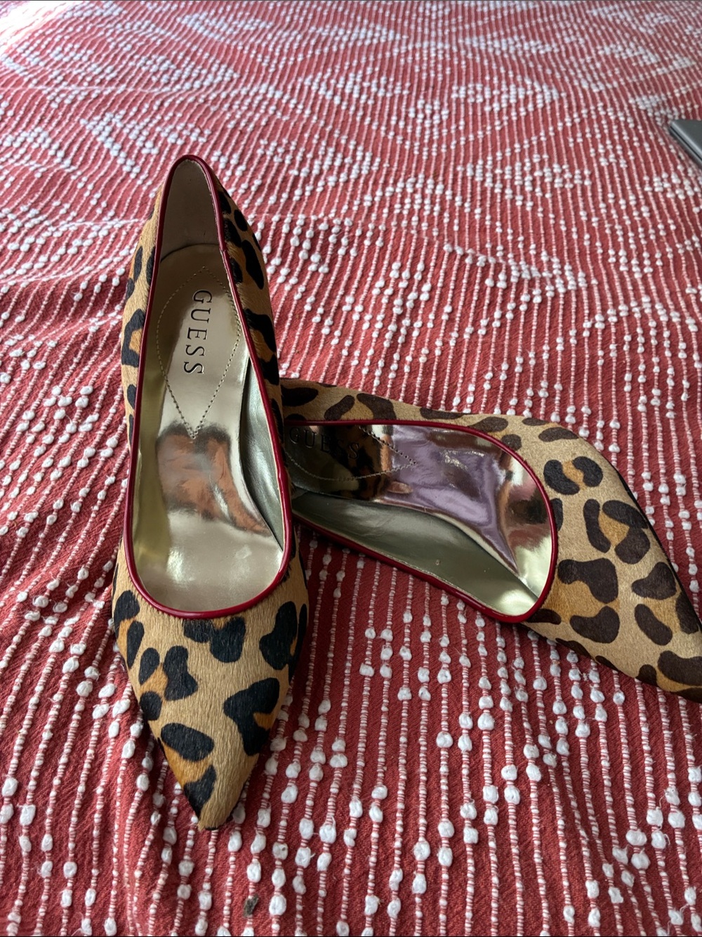 GUESS Leopard-Print Pointed-Toe Pumps with Red Trim
